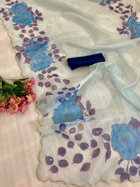 Flower Printed Soft Organza Saree Organza Sarees Wholesale
