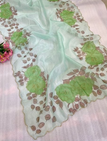 Flower Printed Soft Organza Saree Organza Sarees Wholesale