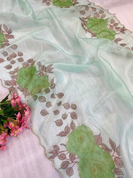 Flower Printed Soft Organza Saree Organza Sarees Wholesale