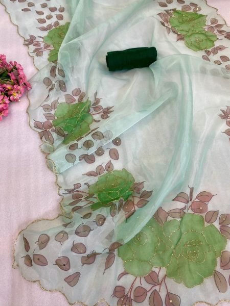 Flower Printed Soft Organza Saree Organza Sarees Wholesale