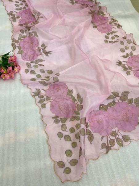 Flower Printed Soft Organza Saree Organza Sarees Wholesale