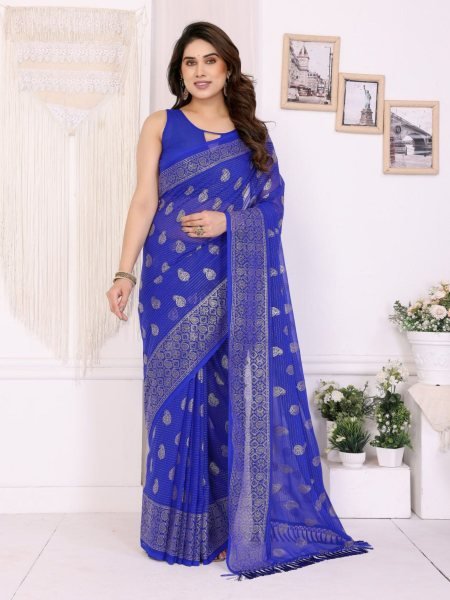 Foil Printed Georgette Saree with Zalar Lace Light   Graceful Drape