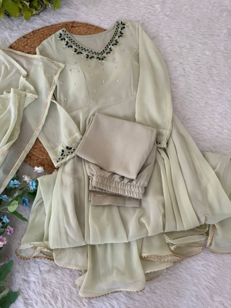 Fox Georgette Anarkali Gown with Khatli Work & Gotta Dupatta Party Ready Look Anarkali Kurtis 