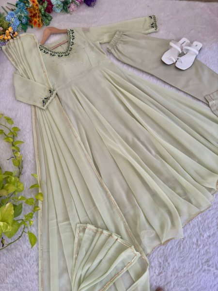 Fox Georgette Anarkali Gown with Khatli Work & Gotta Dupatta Party Ready Look Anarkali Kurtis 