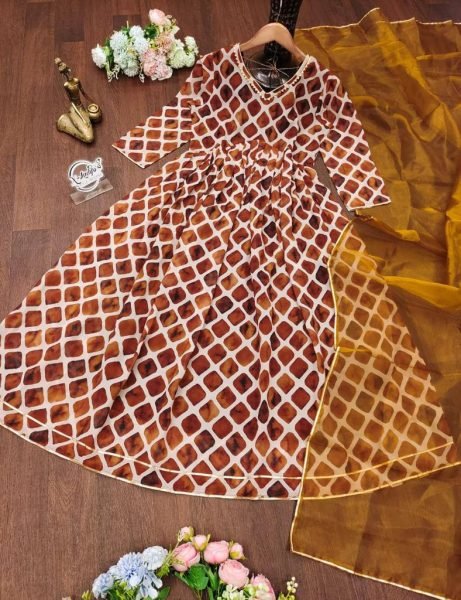 Fox Georgette Digital Printed Gown With Dupatta Kurti With Dupatta Wholesale