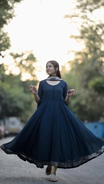 Fox Georgette Gold Printed Border Gown With Dupatta Kurti With Dupatta Wholesale