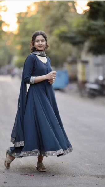 Fox Georgette Gold Printed Border Gown With Dupatta Kurti With Dupatta Wholesale