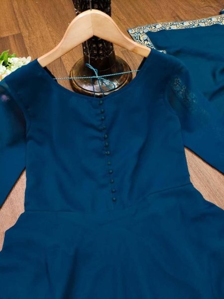 Fox Georgette Gold Printed Border Gown With Dupatta Kurti With Dupatta Wholesale