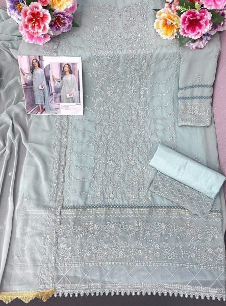 Fox Georgette Heavy Embroidery With Sequence Detailing Designer Pakistani Suits Collection Embroidery Suits Wholesale