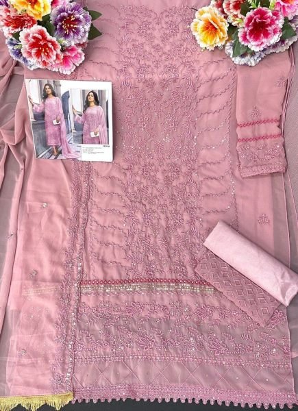 Fox Georgette Heavy Embroidery With Sequence Detailing Designer Pakistani Suits Collection Embroidery Suits Wholesale