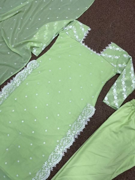 Georgette With Embrodery Work Stright Cut Suit Ready To Wear Collection