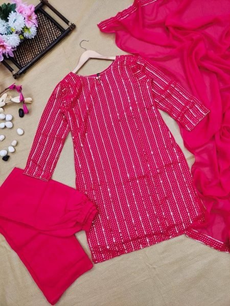 New Collection Fox Georgette Kurti Plazzo Set  3 Piece Kurti Set