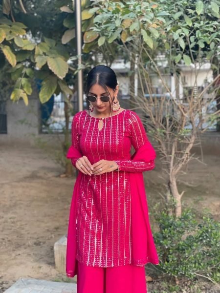 New Collection Fox Georgette Kurti Plazzo Set  3 Piece Kurti Set