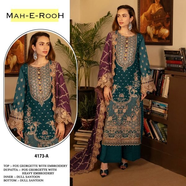 Fox Georgette   Santoon Silk Set Multi Thread Embroidered Pakistani Salwar Suit Buy From Wholesaler Pakistani Suits Wholesale