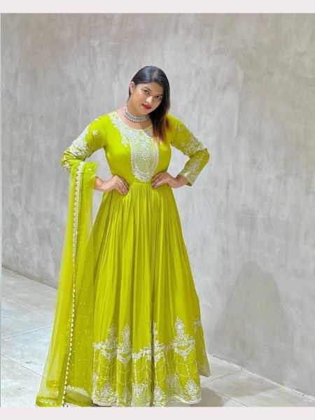 Fox Georgette Sequence Embroidery Work Gown With Dupatta  Ready To Wear Collection