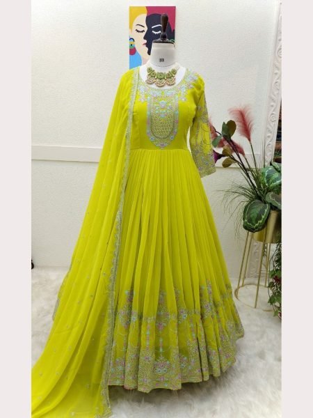 Fox Georgette Sequence Embroidery Work Gown With Dupatta  Ready To Wear Collection