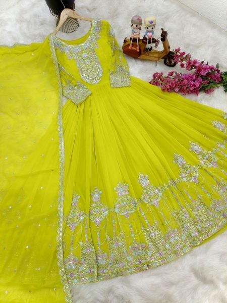 Fox Georgette Sequence Embroidery Work Gown With Dupatta  Ready To Wear Collection