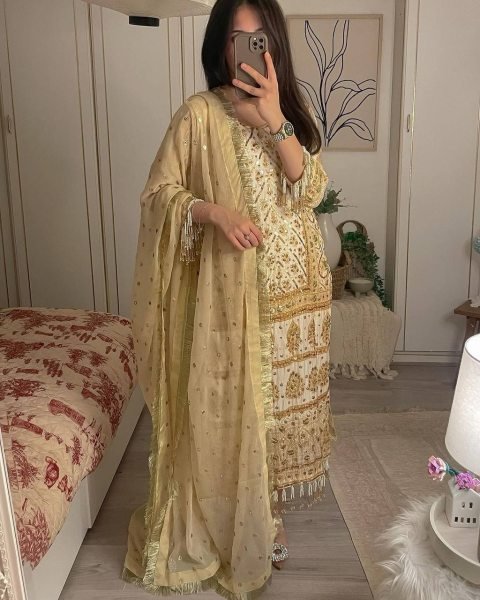 Fox Georgette Sequence Embroidery Work Kurti Pant With Dupatta  3 Piece Kurti Set