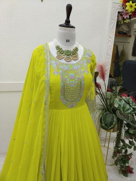 Fox Georgette Sequence Embroidery Work Gown With Dupatta  Ready To Wear Collection
