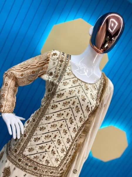 Fox Georgette Sequence Embroidery Work Kurti Pant With Dupatta  3 Piece Kurti Set