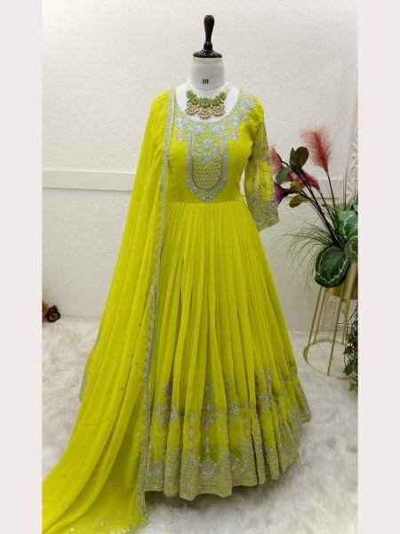 Fox Georgette Sequence Embroidery Work Gown With Dupatta  Ready To Wear Collection