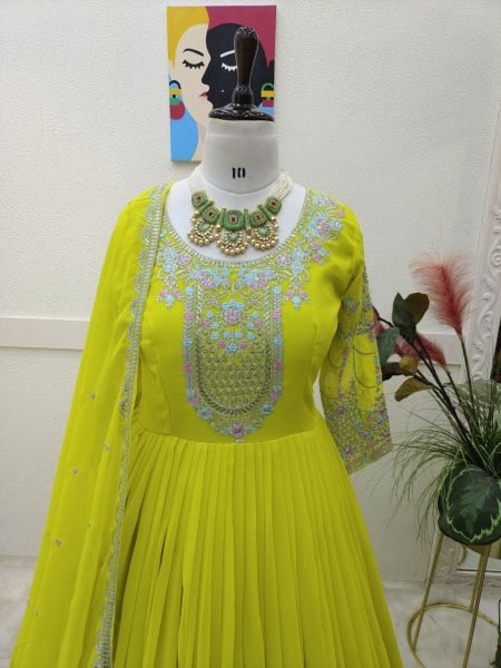 Fox Georgette Sequence Embroidery Work Gown With Dupatta  Ready To Wear Collection