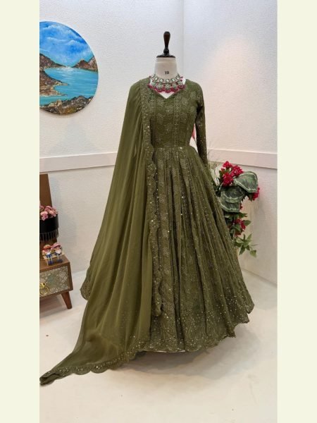 Buy Fox Georgette Siqunce Embroidery Gown with Dupatta Ready To Wear Collection