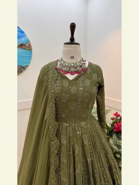 Buy Fox Georgette Siqunce Embroidery Gown with Dupatta Ready To Wear Collection