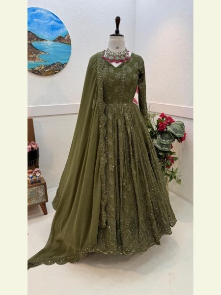 Buy Fox Georgette Siqunce Embroidery Gown with Dupatta Ready To Wear Collection