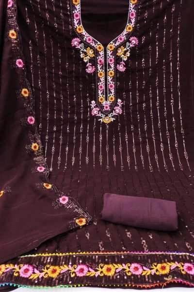 Fox Georgette With Sequence   Embroidery Work Dress Material Color Set Matching Dress Material Wholesale