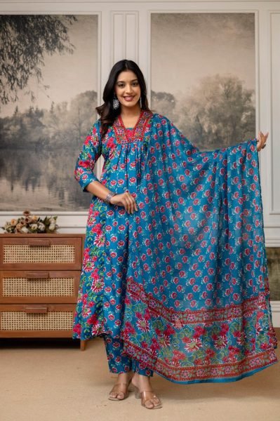 Fresh Cotton Embroidered Kurti Set with Printed Dupatta for Ready to Wear at Wholesale Rate Cotton Kurtis Wholesale