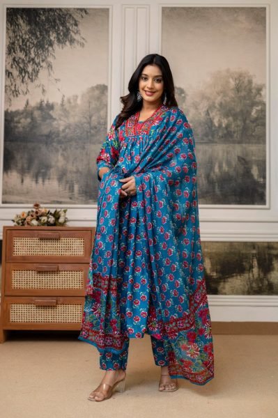 Fresh Cotton Embroidered Kurti Set with Printed Dupatta for Ready to Wear at Wholesale Rate Cotton Kurtis Wholesale