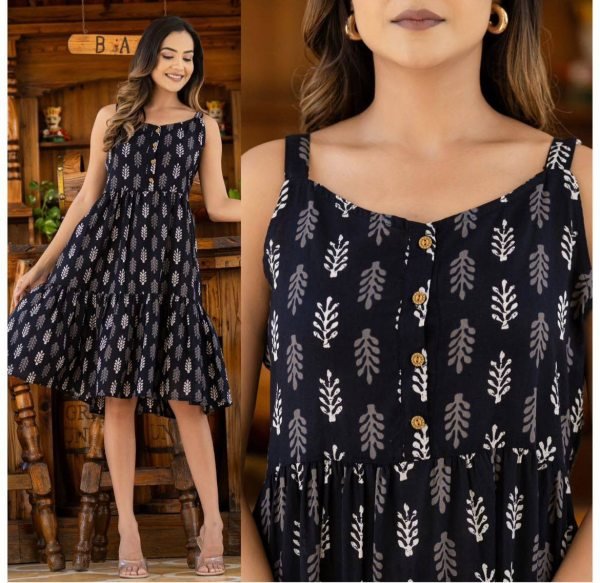 Fresh Flowy Sleeveless Printed Cotton Dress for Spring Summer in Multi Colors Best Wholesale Rates Cotton Kurtis Wholesale