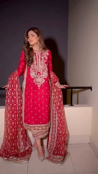 Front & Back Embroidered Roman Silk Suit with Dupatta Premium Palazzo Set for Celebrations Ready To Wear Collection