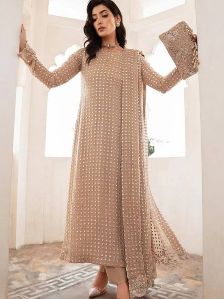 Full Length Fox Georgette Kurti Set Designer Handwork &  Scalloped Sleeves Partywear Straight Cut at Affordable Price  Straight Cut Long Kurtis