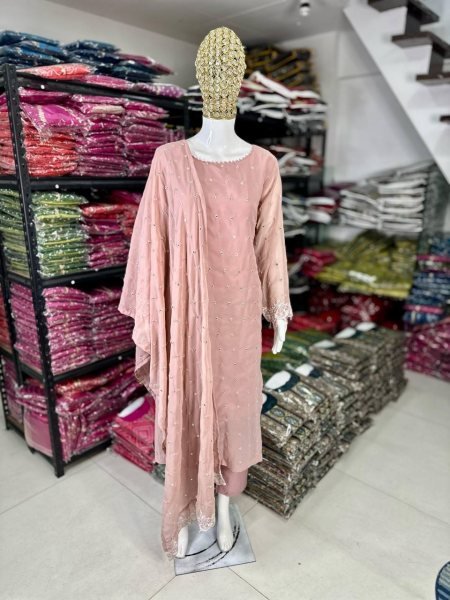 Full Length Fox Georgette Kurti Set Designer Handwork &  Scalloped Sleeves Partywear Straight Cut at Affordable Price  Straight Cut Long Kurtis