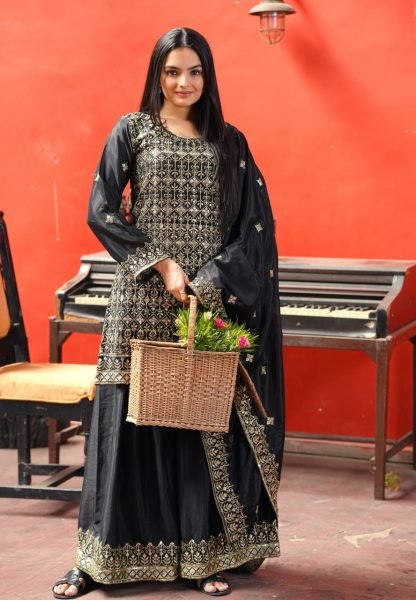 Full-Stitched Chinon Sharara Set with Stunning Top, Sharara, and Dupatta for Festive and Party Wear Ready To Wear Collection