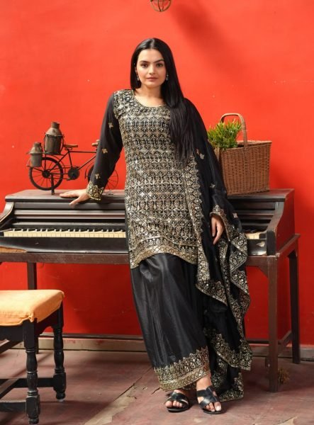 Full-Stitched Chinon Sharara Set with Stunning Top, Sharara, and Dupatta for Festive and Party Wear Ready To Wear Collection