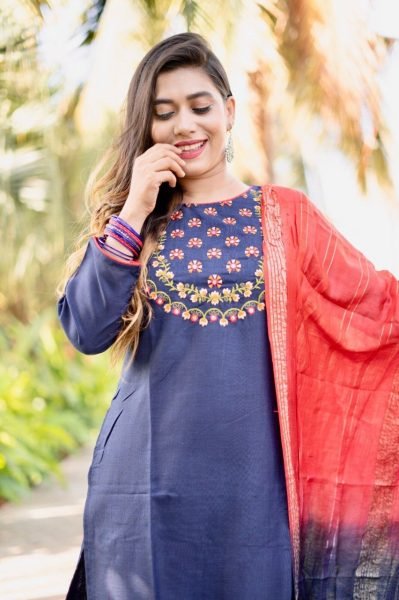 Full Stitched Ethnic Cotton Set With Dupatta  3 Piece Kurti Set