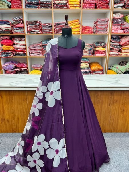Fully Flair Soft Fox Georgette Gown With White Flower Printed Dupatta Kurti With Dupatta Wholesale