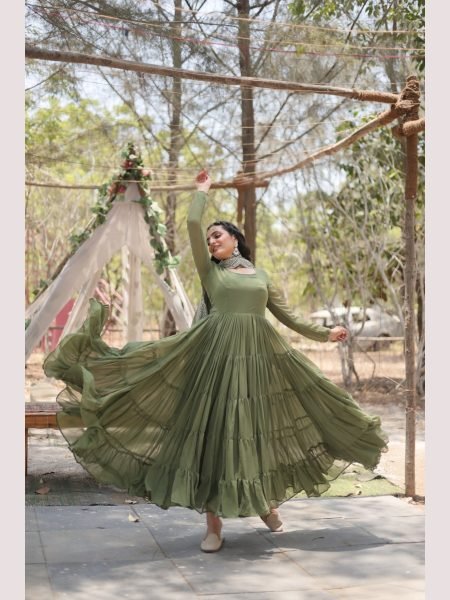  Fully Flaired  Faux Georgette Gown With Dupatta  Anarkali Kurtis 