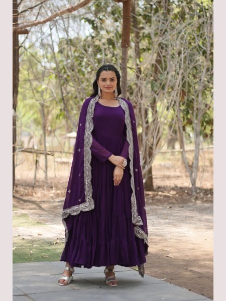  Fully Flaired  Faux Georgette Gown With Dupatta  Anarkali Kurtis 