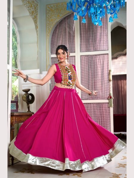 Fully Stiched For Festival Seasons Rayon Lehenga Choli With Gamthi Work  Navratri Lehnega Choli