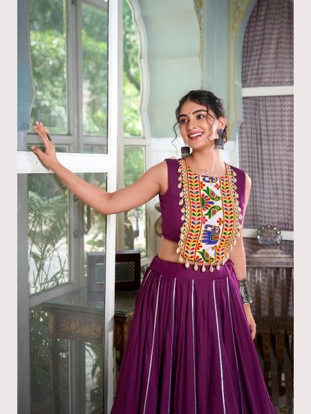 Fully Stiched For Festival Seasons Rayon Lehenga Choli With Gamthi Work  Navratri Lehnega Choli
