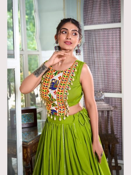 Fully Stiched For Festival Seasons Rayon Lehenga Choli With Gamthi Work  Navratri Lehnega Choli