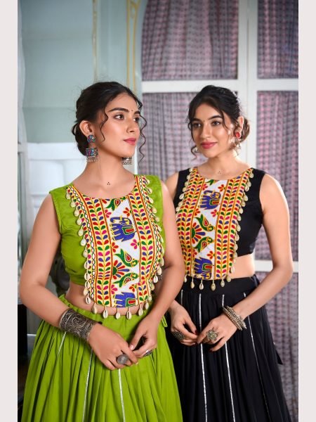 Fully Stiched For Festival Seasons Rayon Lehenga Choli With Gamthi Work  Navratri Lehnega Choli