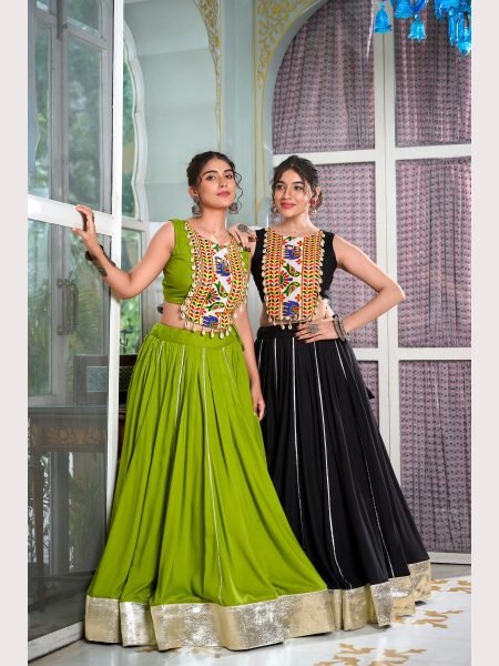 Fully Stiched For Festival Seasons Rayon Lehenga Choli With Gamthi Work  Navratri Lehnega Choli