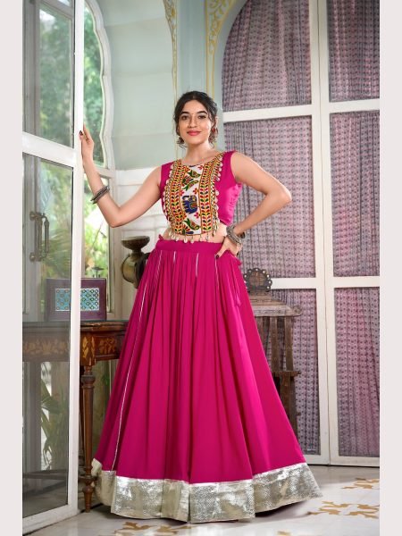 Fully Stiched For Festival Seasons Rayon Lehenga Choli With Gamthi Work  Navratri Lehnega Choli