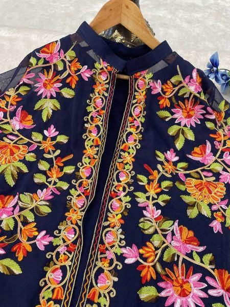 Fully Stitched 3 PCs Embroidered Gown with Sleeveless Inner Pants Fox Georgette Fabric Best Price CO ORD Sets
