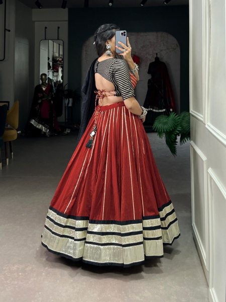 Fully Stitched Chanderi Plain Navartri Lehenag Choli  Navratri Lehnega Choli